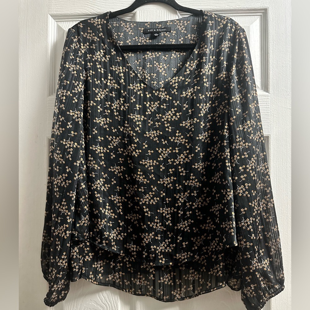 Zac & Rachel Black Floral Blouse Size Large
